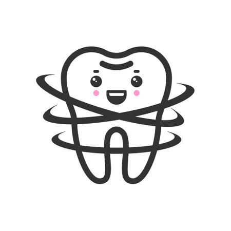 Shiny clean tooth with emotional face, cute vector icon illustration. Line style isolated imageのイラスト素材