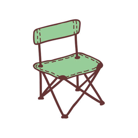 Hand drawn camping chair, sketch colored vector illustration. Camping separate icon, colorful doodle image. Element for using in design, packing, textile, logo.のイラスト素材