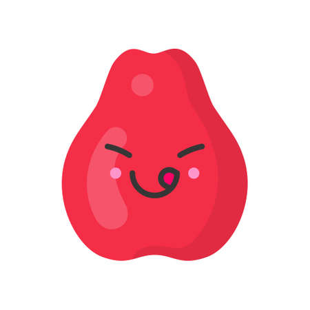 Cute smiling exotic rose apple or chompu. Kawaii fruit character. Isolated colorful vector iconのイラスト素材