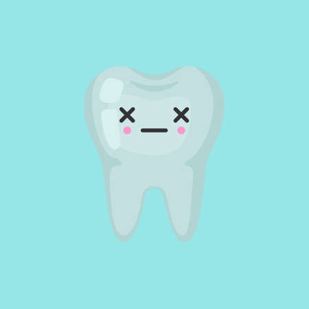 Dead tooth with emotional face, cute colorful vector icon illustration. Cartoon flat isolated imageのイラスト素材