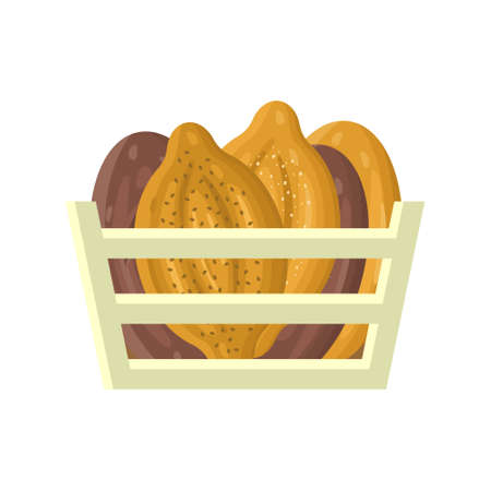Fresh bread and loaf in basket, colorful vector illustrationのイラスト素材
