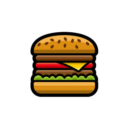 Burger colored with contour fast food vector iconのイラスト素材