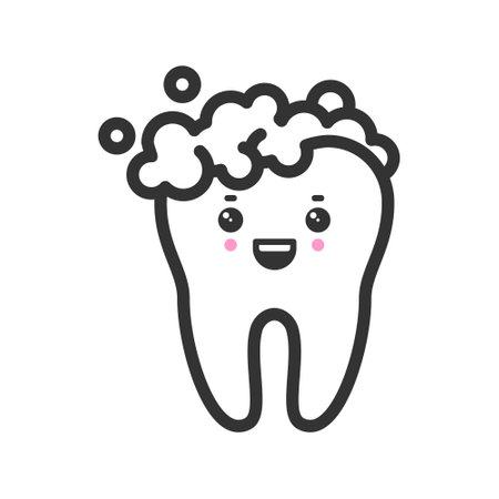 Clean tooth with a foam with emotional face, cute vector icon illustration