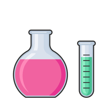 Chemistry science laboratory test glass tube and flask vector icon setのイラスト素材