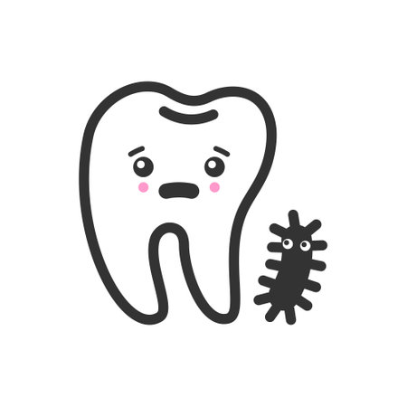 Tooth with bacteria with emotional face, cute vector icon illustrationのイラスト素材