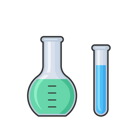 Chemistry science laboratory test glass tube and flask vector icon set. Pharmacy and chemistry, education and science equipmentのイラスト素材