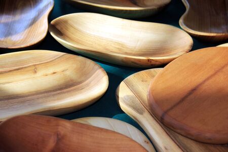 Wooden plates and bowels の写真素材
