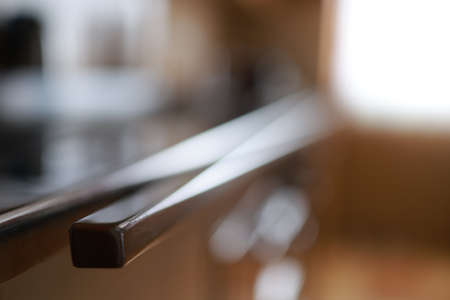 Close-up of a wooden bar in a kitchen. Selective focus.の写真素材