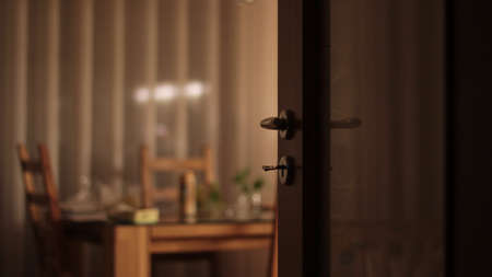 Opened doors into an apartment.の写真素材