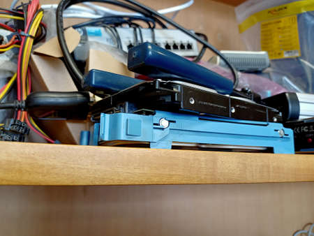 Close-up of an open drawer with a lot of documents.の写真素材