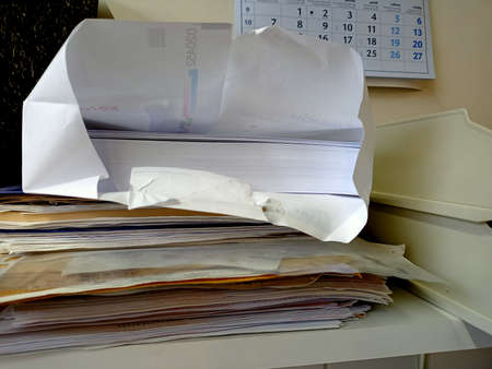 Stack of papers in the office.