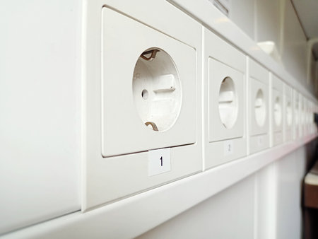 European 220 V power sockets in a wall, on the wall.
