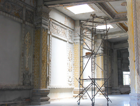 Temple construction Thailand and gold pattern And there was light sifting down from the top 