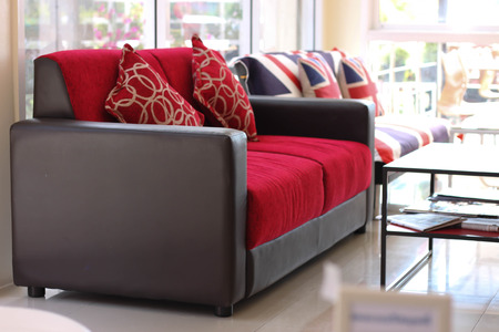 living room sofa red restaurant.の写真素材