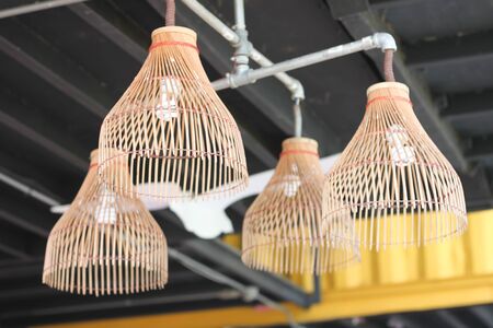 Lamps made of wood in thailandの写真素材