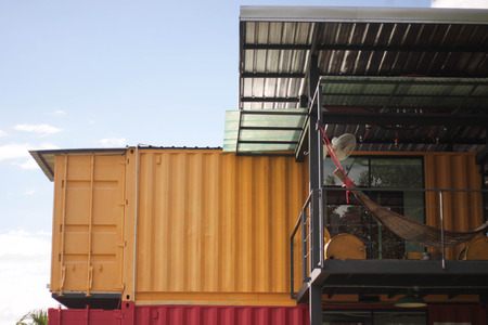Yellow  red container houseの写真素材