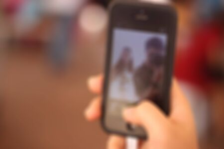 Mobile photography blurred background.の写真素材