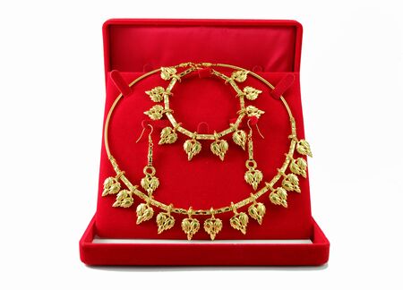 Thai gold accessories set. This set has earring, necklace and bracelet.の写真素材