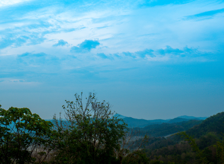 Khao Phlueng Landscape blue sky in the morningの写真素材