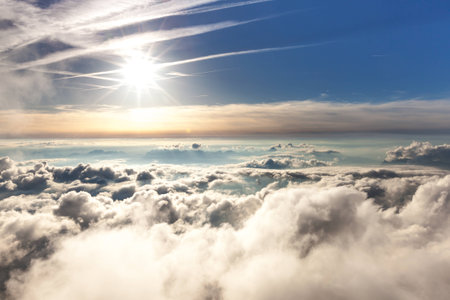 View of the clouds over the Alps from Gouter hut in Franceの写真素材