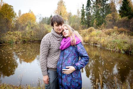Couple of young future parents during pregnancyの写真素材