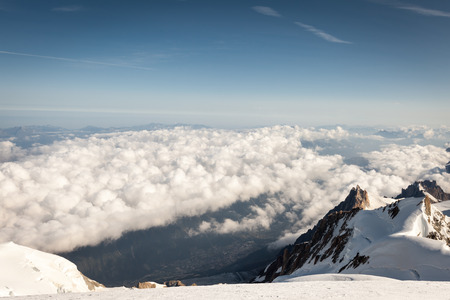 Panoramic view on Chamonix from the summit of Mont Blancの写真素材
