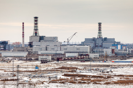 Panoramic view of the construction of a nuclear power plant unitの写真素材