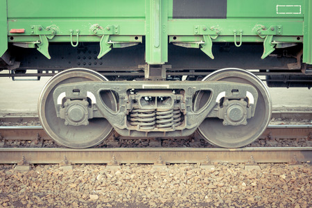Front view of the wheelset railway freight wagonの写真素材
