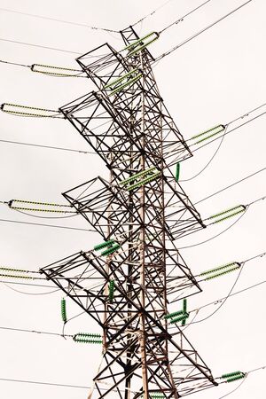 Supporting metal highvoltage power line poleの写真素材