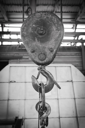 Hook suspension cranes. Black and white imageの写真素材