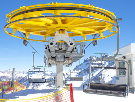 Swivel wheel chairlift at a ski resortの写真素材
