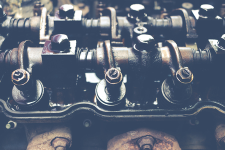 old & grunge car engine inside viewの写真素材