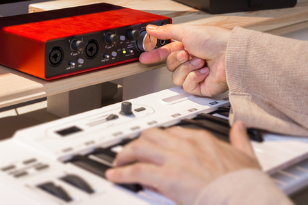 right hand tuning knobs of studio gears, pre-amp, audio interface, effect signal processor for TV...