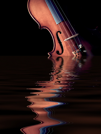 violin rising from water, isolated on black in "music was originated from nature" conceptの写真素材