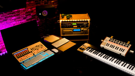 sound design studio. music, film score, advertising footage digital editing, jingle song, voice actor recording, post productionの写真素材