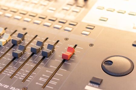 audio mixing console fader. music production, post production, recording conceptの写真素材