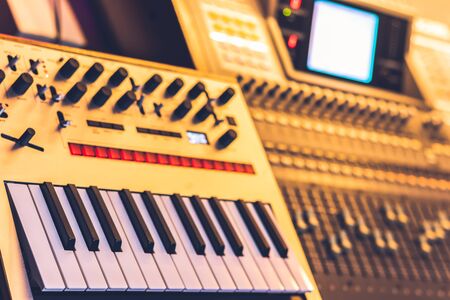 keyboard synthesizer and digital audio mixing consoleの写真素材