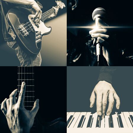 4 musician. guitarist, bassist, vocal, pianist. art filterの写真素材