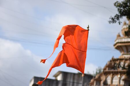 Saffron Religious Flag waving in Air
