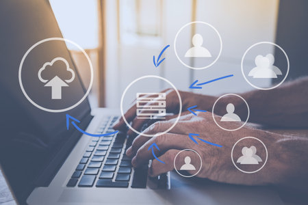 Technology cloud computing service concept. Digitization flow, internet storage, protection securityの写真素材