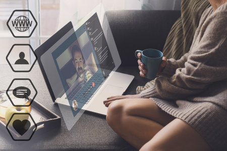 Online dating concept. Search love partner, internet video call. Meet and contacts Internet friendsの写真素材