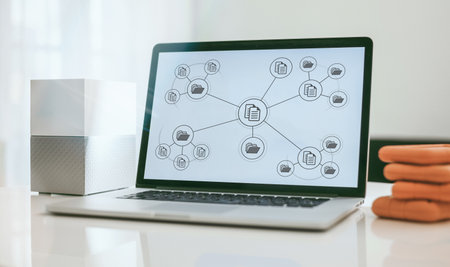 Laptop and nas. Archiving document directory on cloud. Business setup document management system.