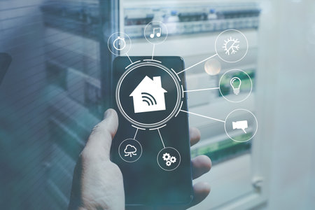 Home automation, AI concept. Smart device control interface. Wireless connection. Control interface.の写真素材