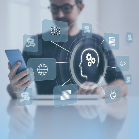 Smart device virtual control interface. Artificial intelligence new application AI futuristic...