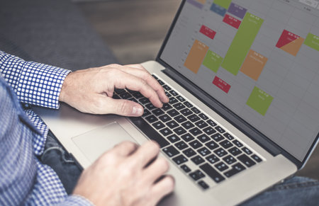 Calendar software showing schedule with many tasks. Businessman time management organization concept