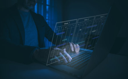 Business analyst make reports and metrics connected to database. Project management system concept.