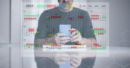 Calendar software showing schedule with many tasks. Businessman time management organization concept
