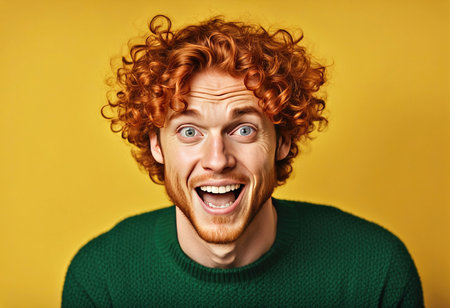 Portrait of handsome Caucasian man. Concept of surprise and amazement. Eyes and mouth wide openの素材