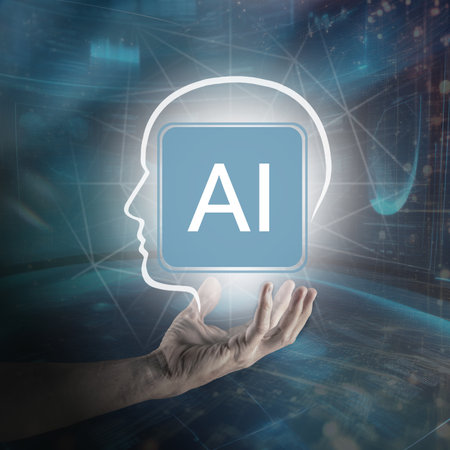 Man using Artificial Intelligence. Enter prompt for generate with AI. Futuristic technology concept.の写真素材