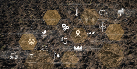 New technology, agriculture management for smart farm system. Green innovation, sustainable crops